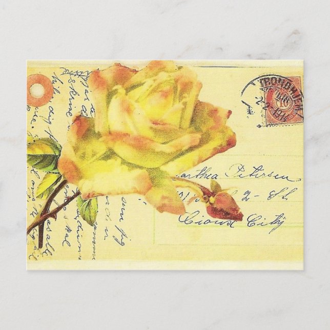 Cartão Postal Cartão-postal Amarelo e Rosa Rosa Rosa Estimulado (Frente)