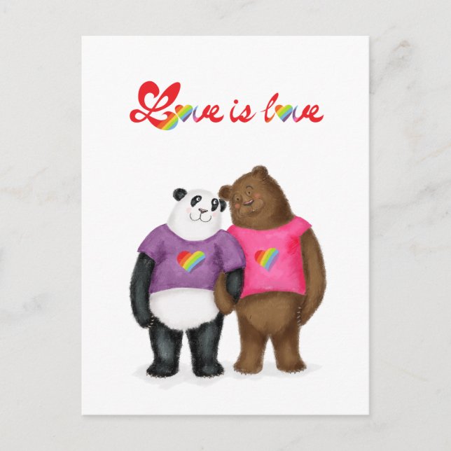 Cartão Postal Cartão-postal 'amor é amor', panda bonita e urso-m (Frente)