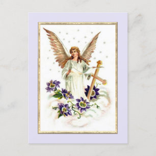 Cartão Postal Cartão-Postal Angel Com Flores Cross E Clematis