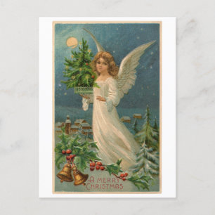Cartão Postal Cartão-postal: Anjo de Natal com Árvore Pequena