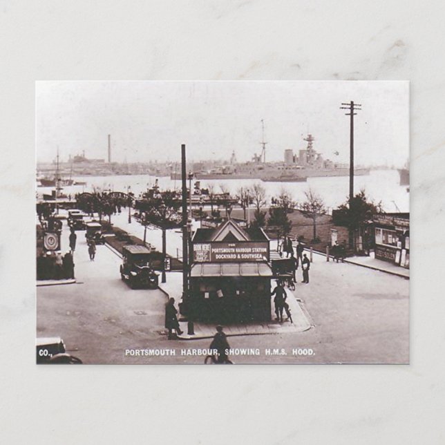 Cartão Postal Cartão-postal antigo - HMS Hood, Portsmouth Harbor (Frente)