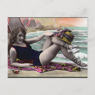 Cartão Postal Cartão-postal antigo - Menina perto do mar