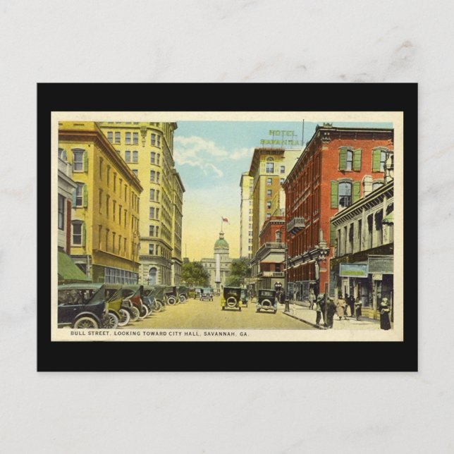 Cartão Postal Cartão-postal antigo, Rua Touro, Savana, Geórgia (Frente)