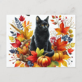 Cartão Postal Cartão-postal Autumn Black Cat e Seasonal