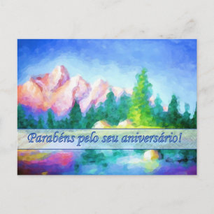 Cartão Postal Cartão-postal azul-rosa de Aniversário Português