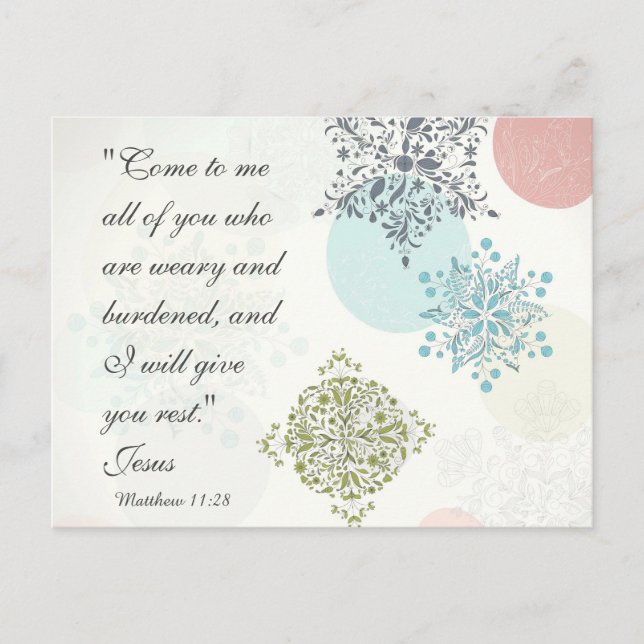 Cartão Postal Cartão-postal bíblia de Design Verse Matthew 11:28 (Frente)