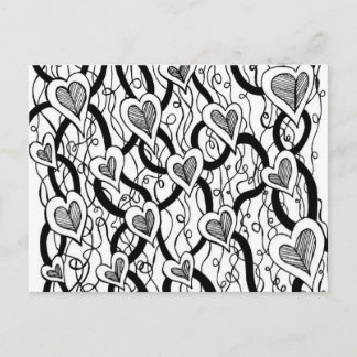Cartão Postal Cartão-postal Black and White Hearts