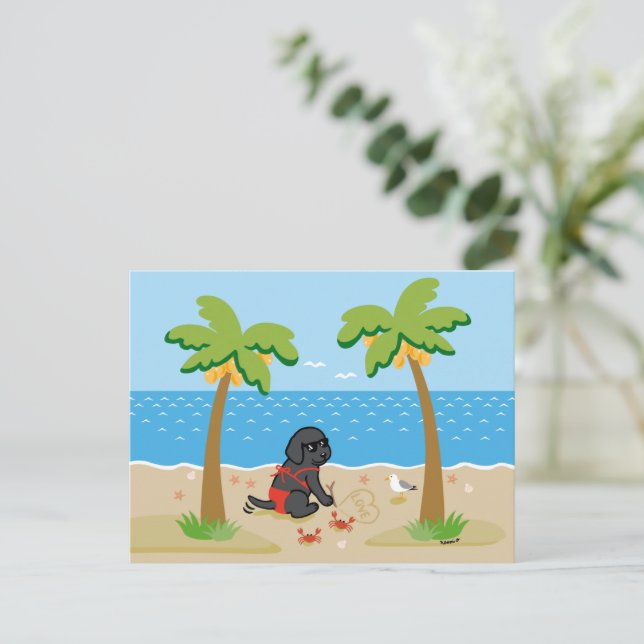 Cartão Postal Cartão-postal Black Labrador Bikini Girl (Em pé/Frente)