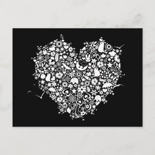 Cartão Postal Cartão-postal Black White Love Heart Shapes