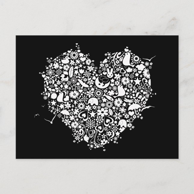 Cartão Postal Cartão-postal Black White Love Heart Shapes (Frente)