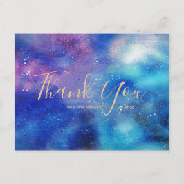 Cartão Postal Cartão-postal Blue Watercolor Script de casamento