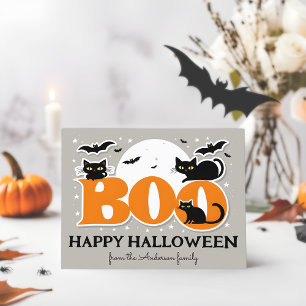 Cartão Postal Cartão-postal Boo Black Cats and Bats Happy Hallow