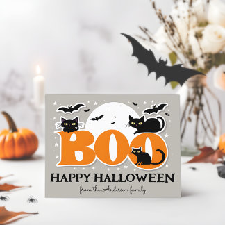 Cartão Postal Cartão-postal Boo Black Cats and Bats Happy Hallow