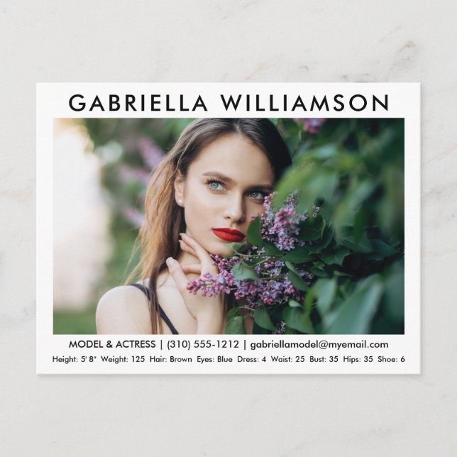 Cartão Postal Cartão-postal branco da placa fotográfica do ator  (Frente)