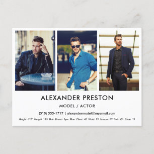 Cartão Postal Cartão-postal branco fotográfico do modelo Ator Co