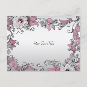 Cartão Postal Cartão-postal branco-prateado rosa