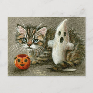 Cartão Postal Cartão-postal Cat Kitten Ghost Pumpkin Art