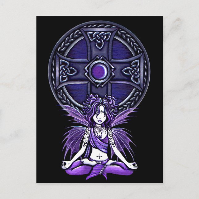 Cartão Postal Cartão-postal "Celtic Lotus" Roxo Yoga Fairy (Frente)