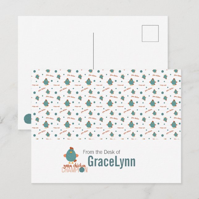 Cartão Postal Cartão-postal Chicken Teal & Rust Yarn (Frente/Verso)