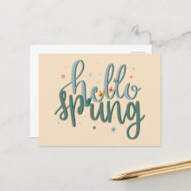 Cartão-postal com a letra Olá Primavera