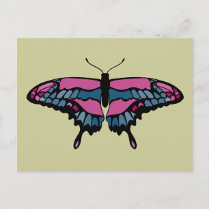 Cartão Postal Cartão-postal com borboleta rosa e azul