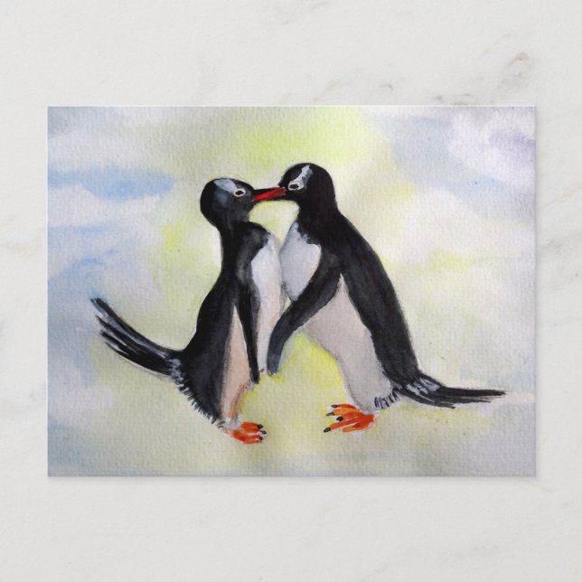 Cartão Postal Cartão-postal com cor d'água pinguins (Frente)