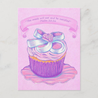 Cartão Postal Cartão-postal com Cupcake rosa na apresentação 2~