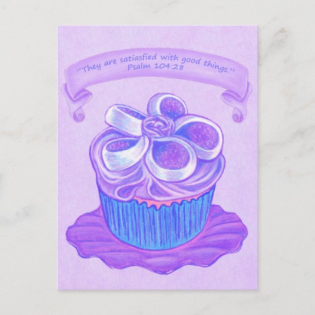Cartão Postal Cartão-postal com Cupcake Roxo na Placa 4 ~ Script (Frente)