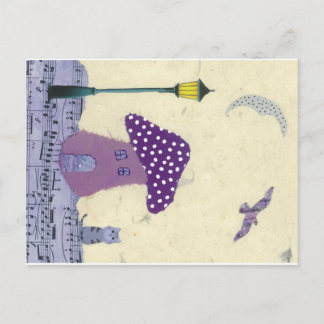 Cartão Postal Cartão-postal com Mushroom House, Posto Lamp, Gato