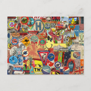 Cartão Postal Cartão-postal com sinalizadores e adesivos Vintage