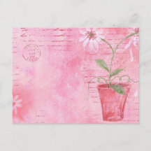 Cartão-postal cor-de-rosa, com flor
