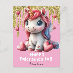 Cartão Postal Cartão-postal cor-de-rosa Unicorn Dia de os namora