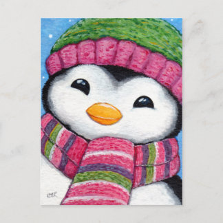Cartão Postal Cartão-postal Cute Penguin Vestindo Chapéu e Scarf