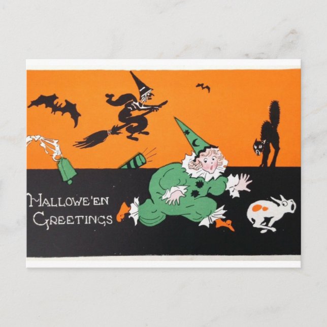 Cartão Postal Cartão-postal da Bruxa do Halloween: Brincadeira W (Frente)