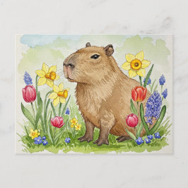 Cartão Postal Cartão-postal da Capybara Bonita com Flores de pri