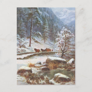Cartão Postal Cartão-postal da cena de inverno com cavalos e ne