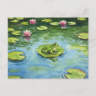 Cartão Postal Cartão-postal da Cena de Pond com Sapo de Aquarela