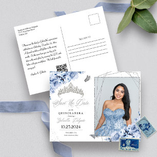Cartão Postal Cartão-postal da Dusty Blue Silver Tiara Quinceañe