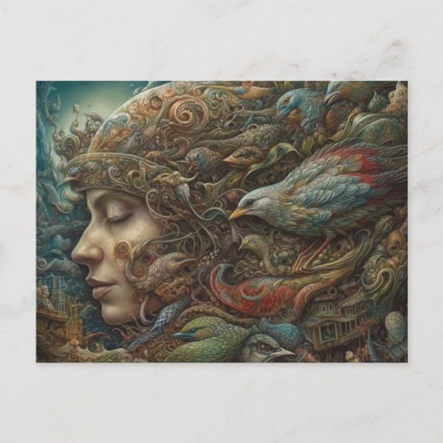 Cartão Postal Cartão-postal da Fantasy Woman and Birds (Frente)