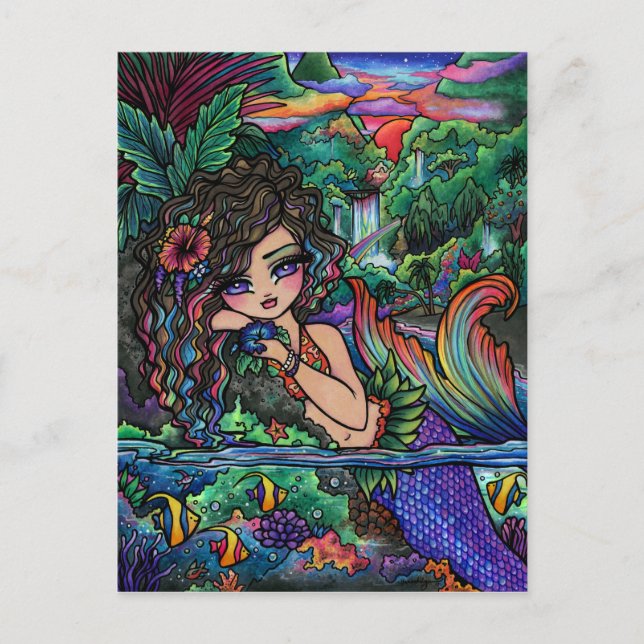 Cartão Postal Cartão-postal da Maui Mermaid Hawaiai Girl Fantasy (Frente)