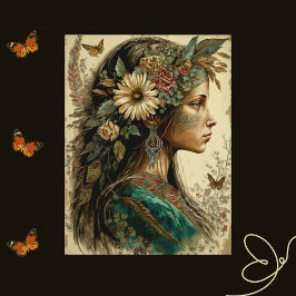 Cartão Postal Cartão-postal da Mulher Boêmia Inspirada na Vintag