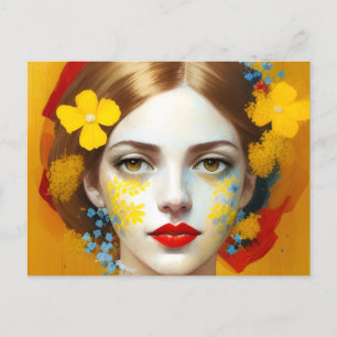 Cartão Postal Cartão-postal da Mulher com Flores Amarelas