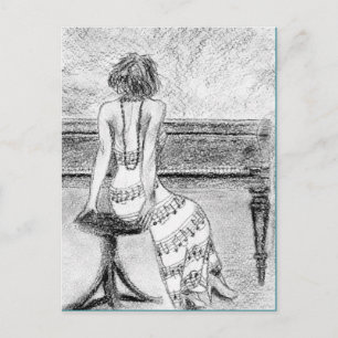 Cartão Postal Cartão-postal da mulher num piano