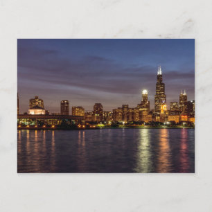 Cartão Postal Cartão-postal da noite de Chicago Cityscape