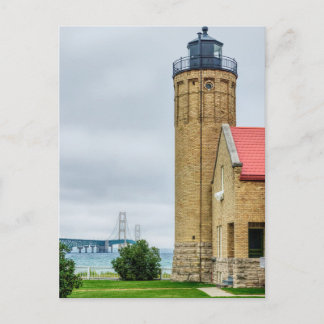 Cartão Postal Cartão-postal da Ponte Mackinac e Farol