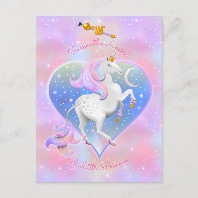 Cartão Postal Cartão-postal da Princesa de Unicorno Personalizad (Frente)