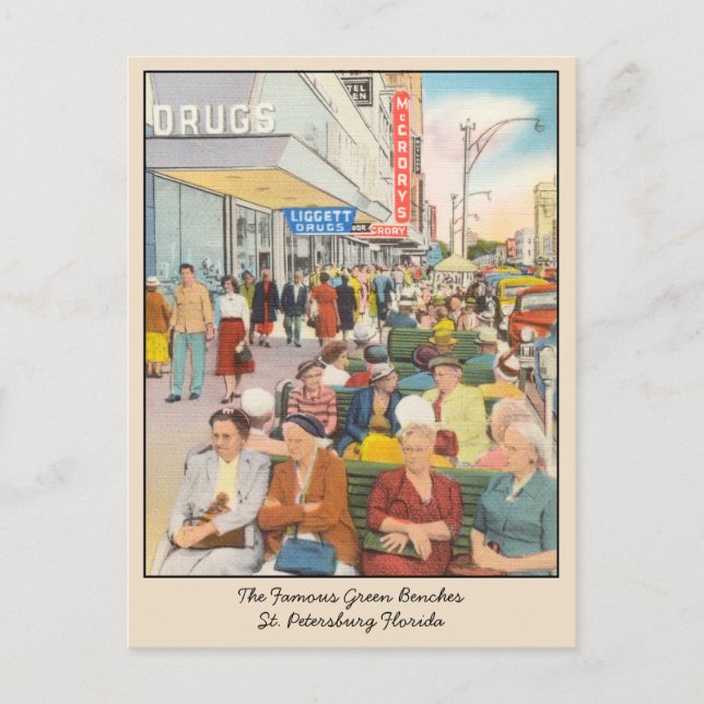 Cartão Postal Cartão-postal da rua Petersburg Florida Green Benc (Frente)