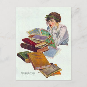 Cartão Postal Cartão-postal da Vintage Bookworm com Fashion Maga