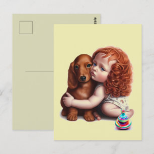 Cartão Postal Cartão-postal Dachshund, de criança de cabeça verm