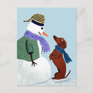 Cartão Postal Cartão-postal Dachshund E Snowman
